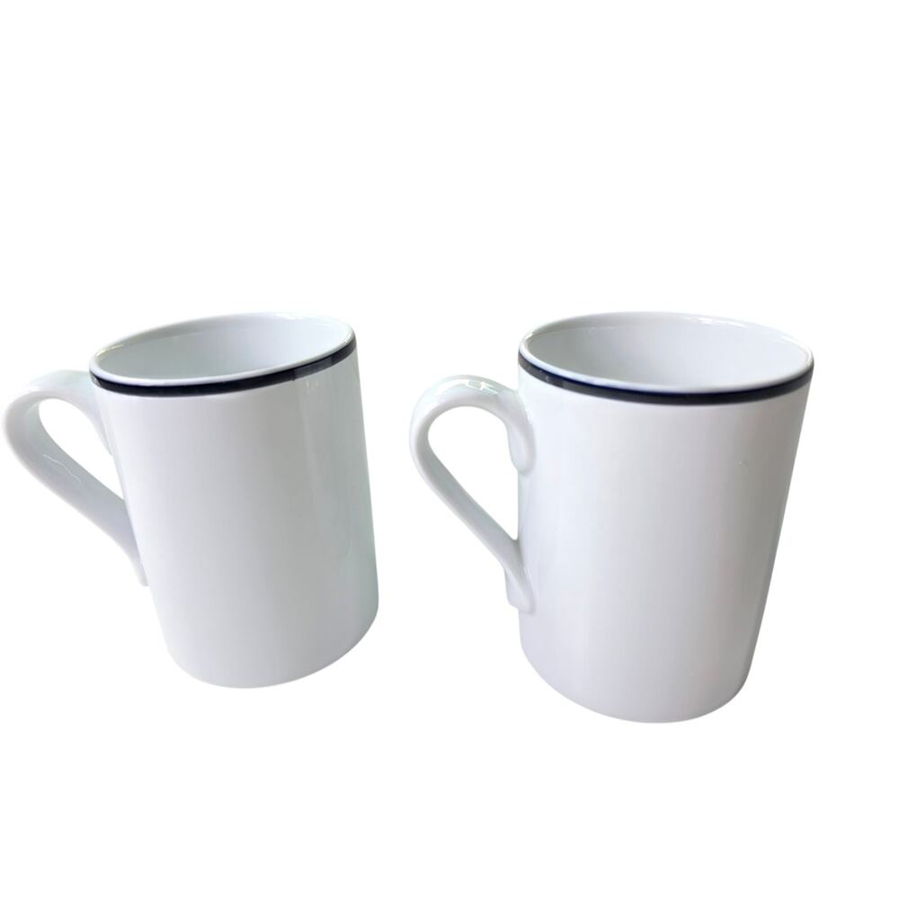 DANSK White with Fine Black Stripe Bistro Style Coffee Mugs Set of 2